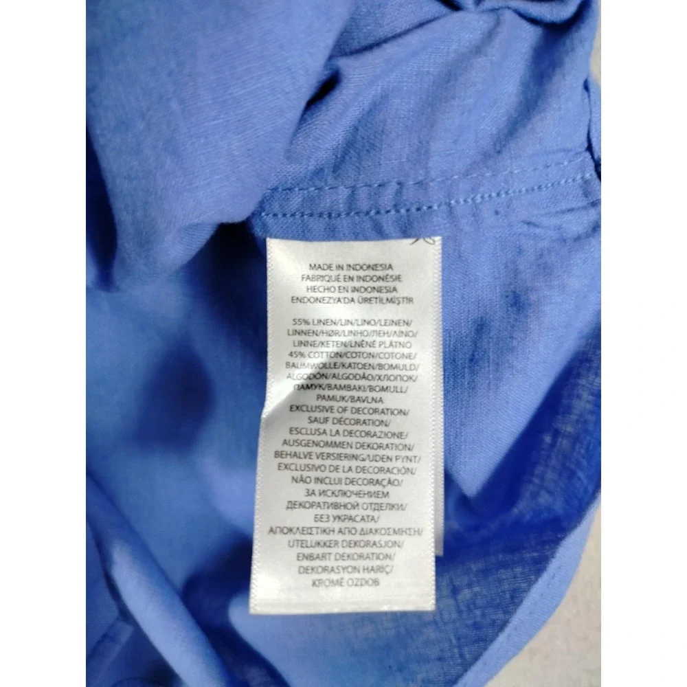 Ralph Lauren Shirt Youth Medium 10-12 Blue Linen Cotton Button Down Pony‎ Logo